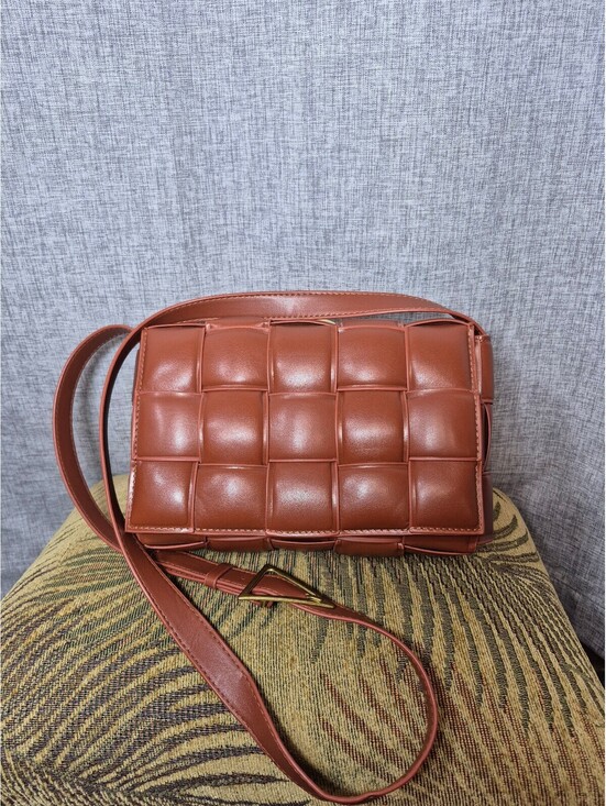 Handbags - MKF Collection Brown Woven Vegan Leather Crossbody Bag Removable Pouch